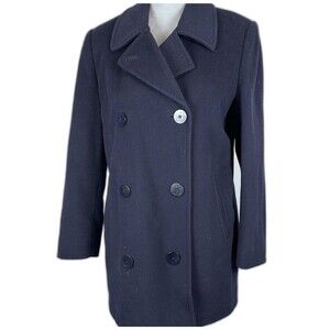 Vintage LL Bean Wool Pea Coat Lined Heavy Navy Blue Womens Petite Small Classic